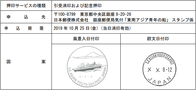 東南アジア青年の船 船内分室における風景入日付印等の押印サービスの受付開始 ハガキのウラの郵便情報